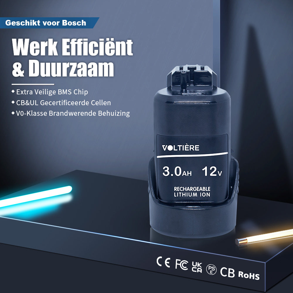 Voltière 3 ah Accu Geschikt voor 12v Bosch Apparatuur - 3000 mAh - GBA Series