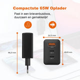 Voltière 65W Snellader - USB-C/ USB-A Oplader geschikt voor iPhone, Android, Macbook & Laptops - 2x USB-C & 1x USB-A 3.0 Adapter