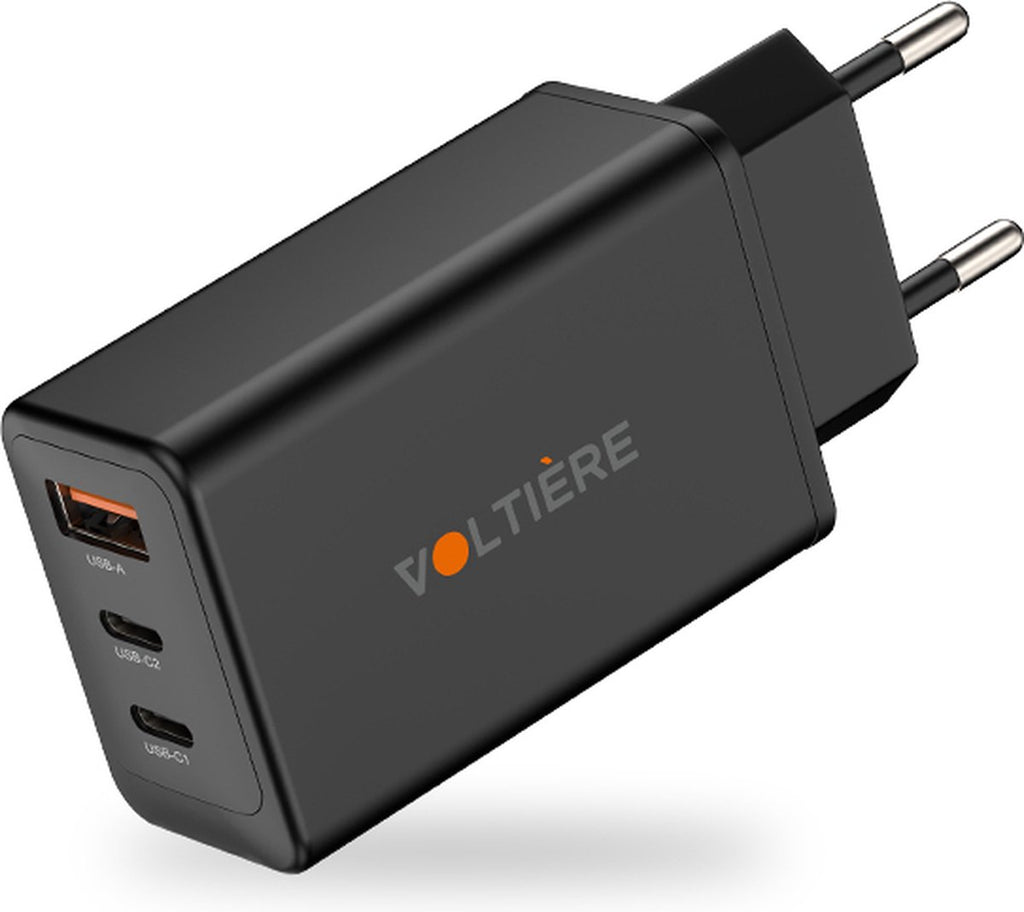 Voltière 65W Snellader - USB-C/ USB-A Oplader geschikt voor iPhone, Android, Macbook & Laptops - 2x USB-C & 1x USB-A 3.0 Adapter