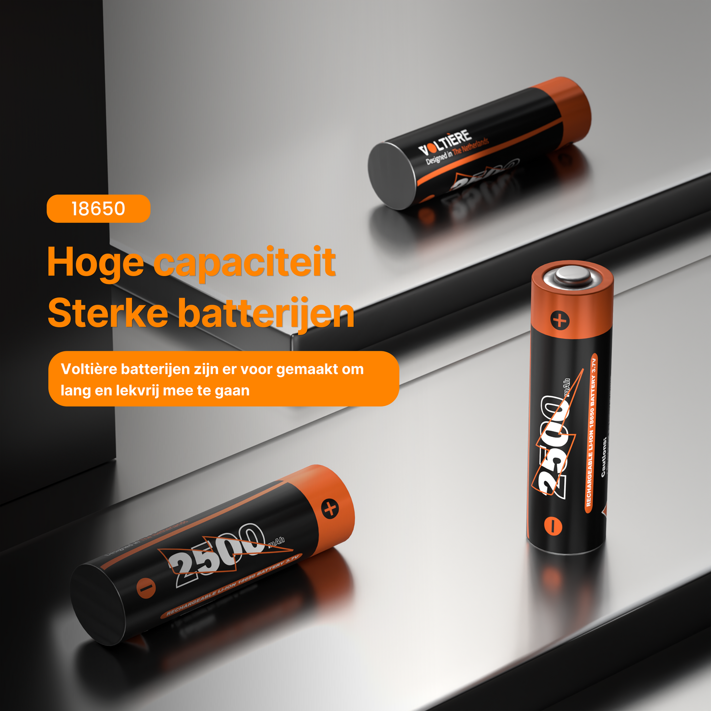 Voltière 2-Pack 18650 Oplaadbare Batterij - CR18650 3,7V Li-ion 2500mAh - Button Top