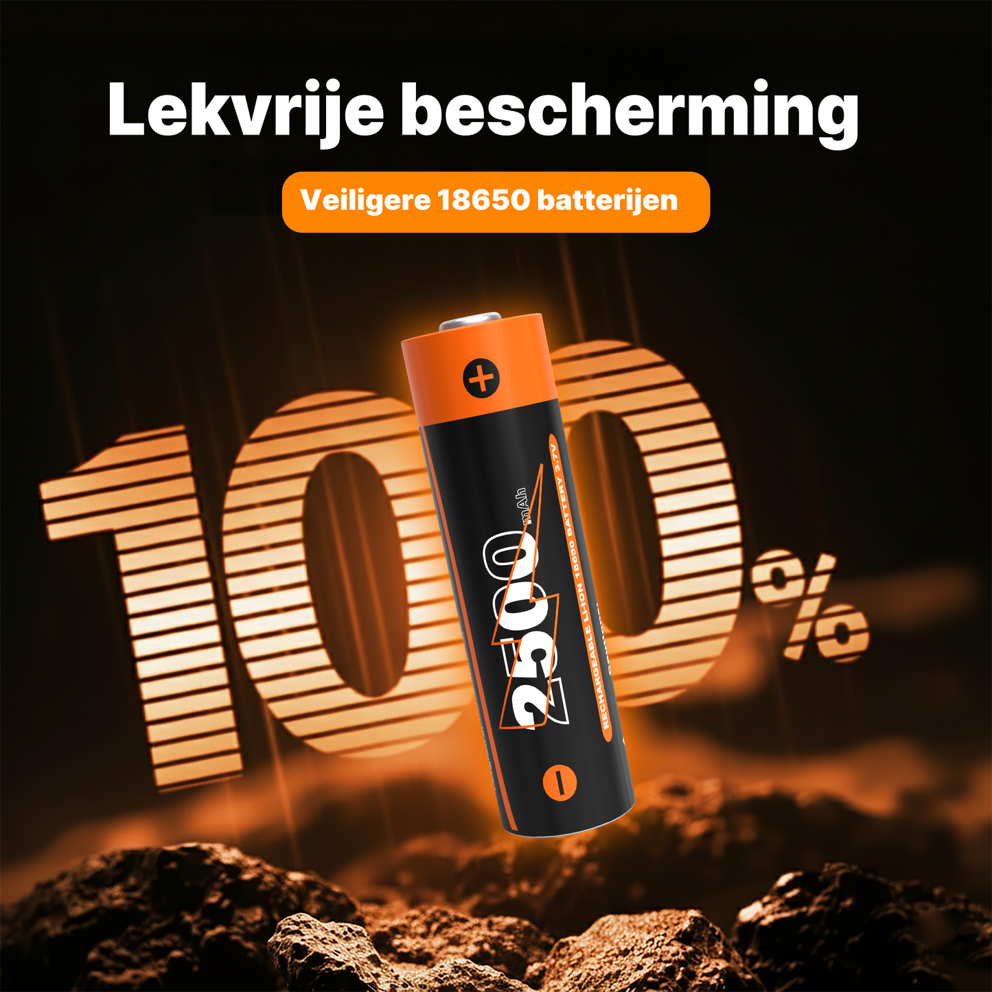 Voltière 2-Pack 18650 Oplaadbare Batterij - CR18650 3,7V Li-ion 2500mAh - Button Top