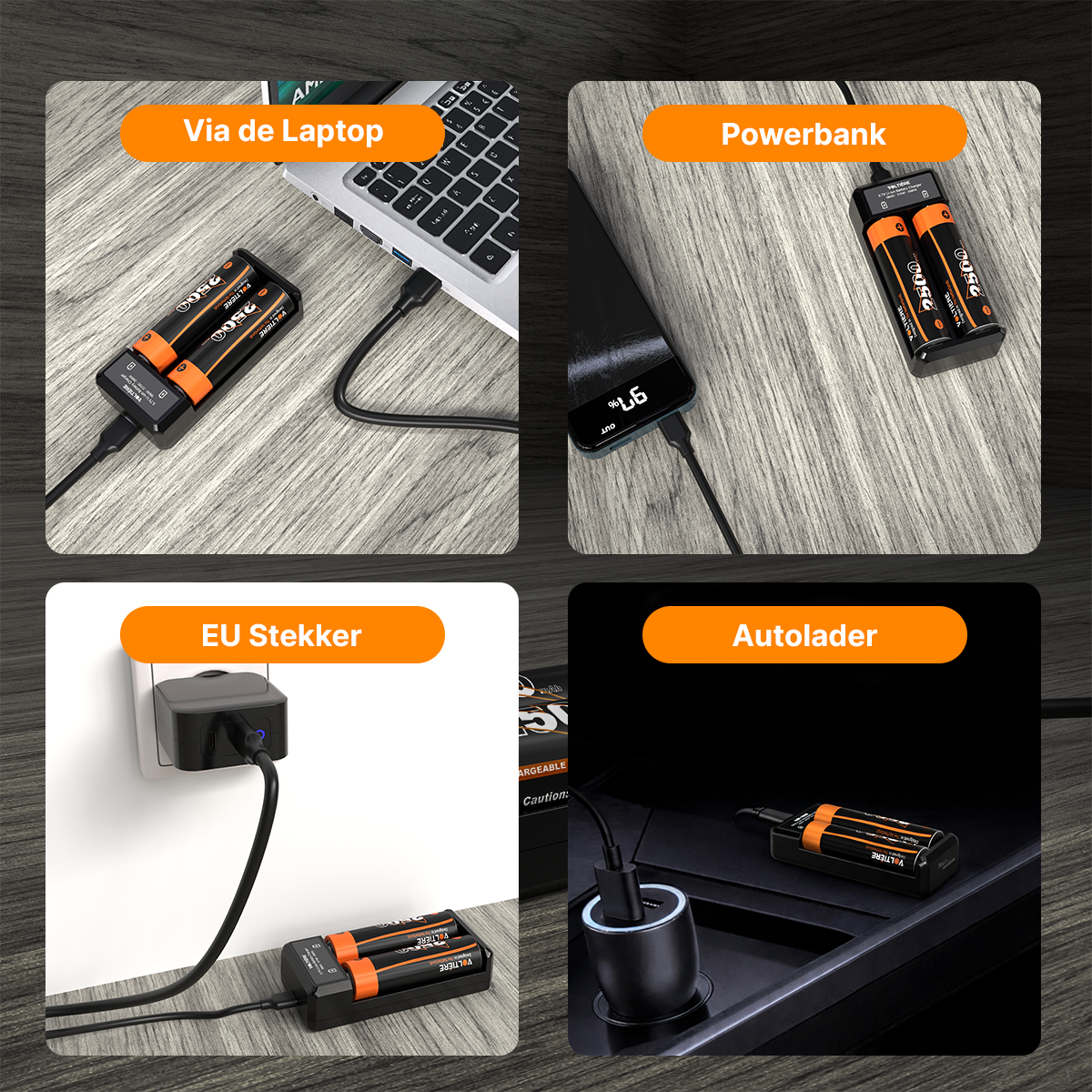 Voltière 2-Pack 18650 Oplaadbare Batterij + 2-Poorts Batterij Oplader 3.7V - CR18650 3,7V Li-ion 2500mAh - Button Top