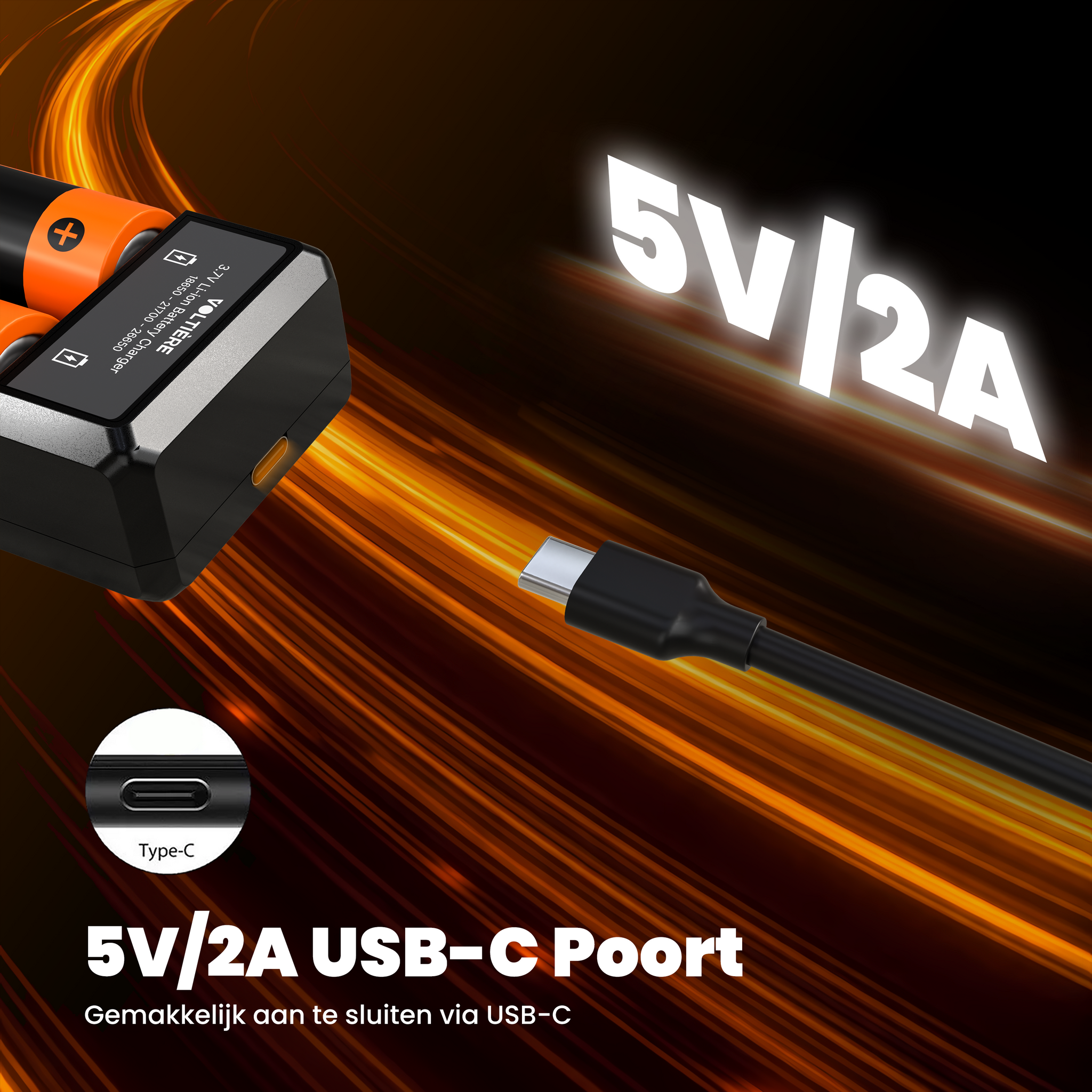 Voltière 2-Pack 18650 Oplaadbare Batterij + 2-Poorts Batterij Oplader 3.7V - CR18650 3,7V Li-ion 2500mAh - Button Top