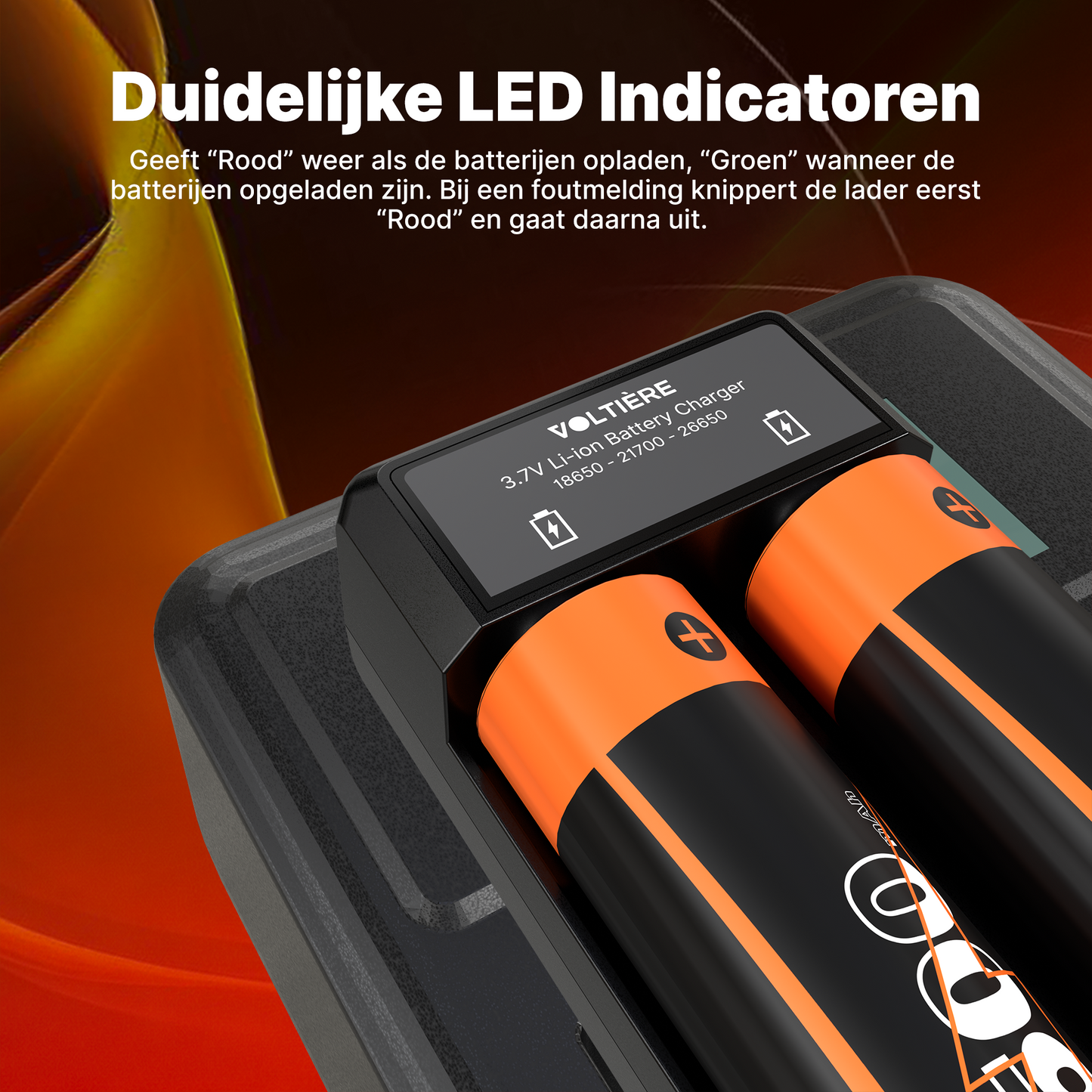 Voltière 2-Pack 18650 Oplaadbare Batterij + 2-Poorts Batterij Oplader 3.7V - CR18650 3,7V Li-ion 2500mAh - Button Top