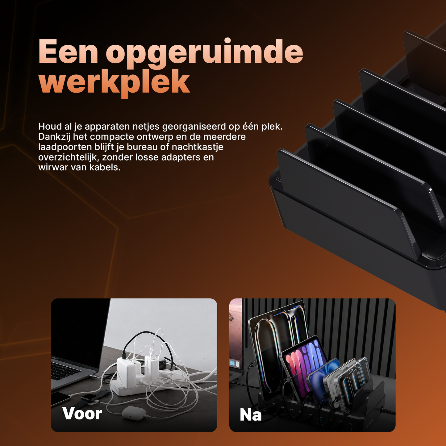 Voltière Oplaadstation 10 Poorten - 240W USB A en C Snellader voor Telefoon, Tablet & Laptop - Docking Station Bureau
