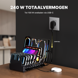 Voltière Oplaadstation 10 Poorten - 240W USB A en C Snellader voor Telefoon, Tablet & Laptop - Docking Station Bureau