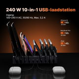 Voltière Oplaadstation 10 Poorten - 240W USB A en C Snellader voor Telefoon, Tablet & Laptop - Docking Station Bureau