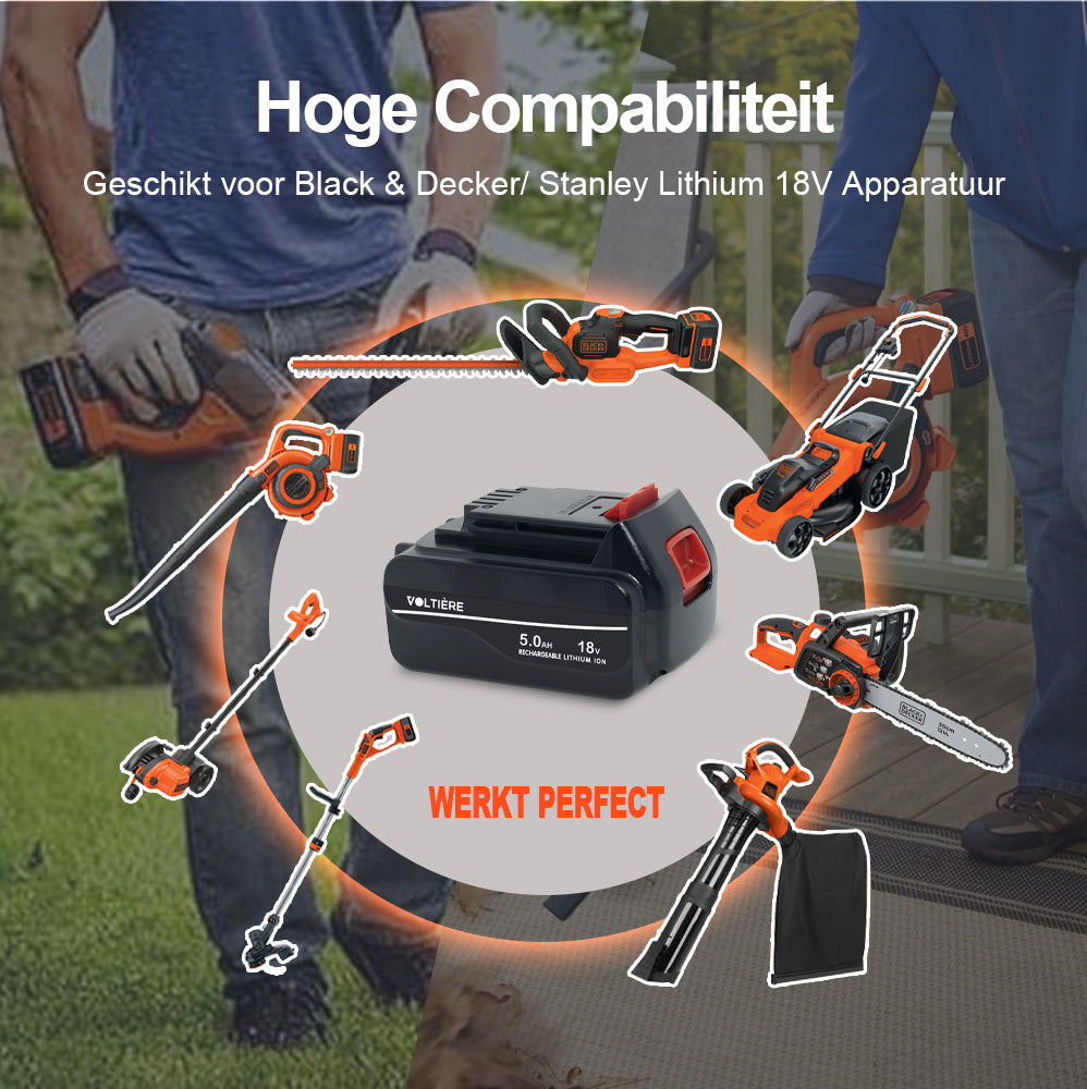 Voltière 5 ah Accu Geschikt voor 18v Black & Decker/ Stanley Apparatuur - 5000 mAh - BL5018-XJ Series