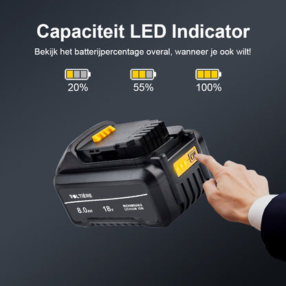 Voltière 8 ah Accu Geschikt voor 18v DeWalt Apparatuur - 8000 mAh - DCB188 Series