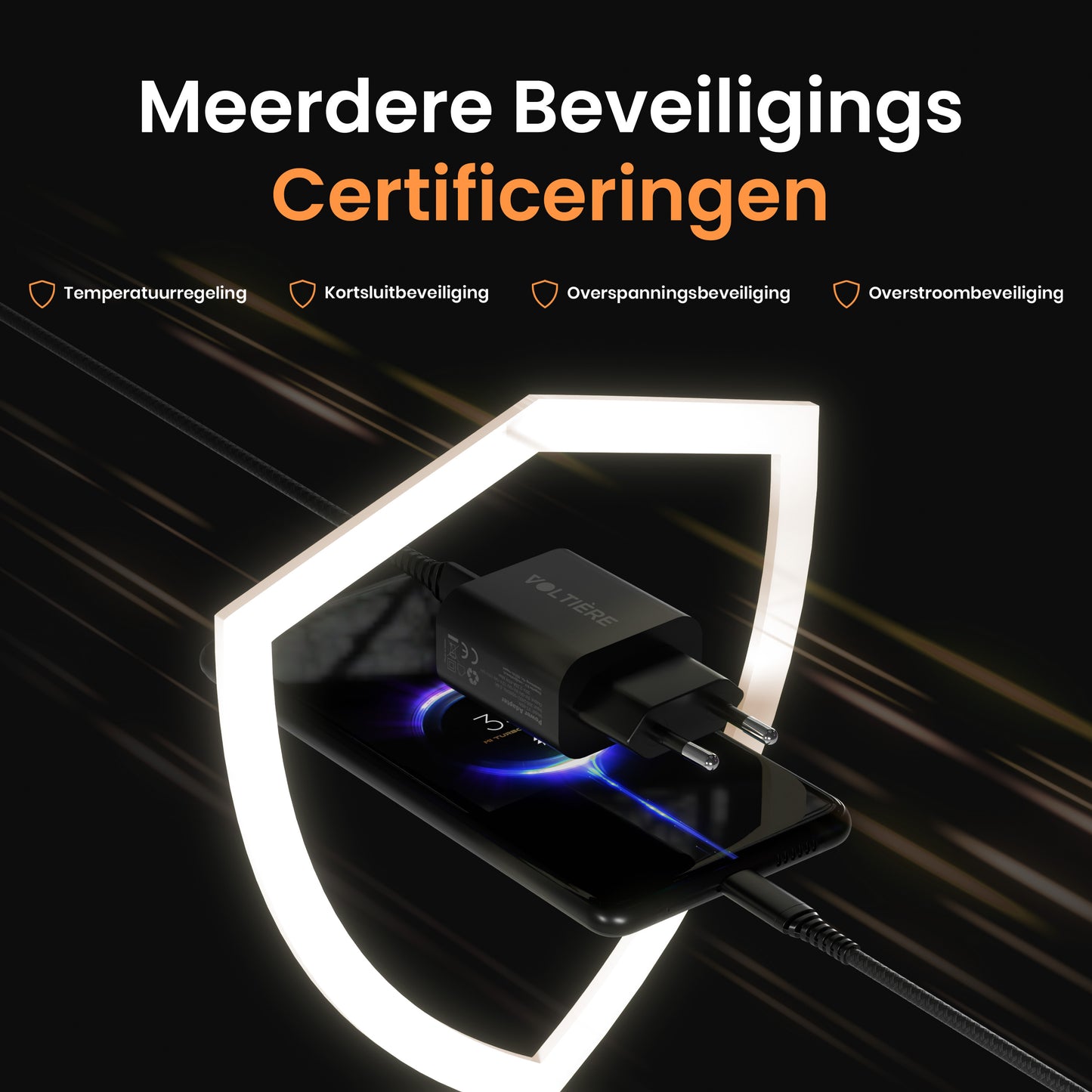 Voltière 45W Snellader - USB C Oplader - Snellader 45W - Zwart