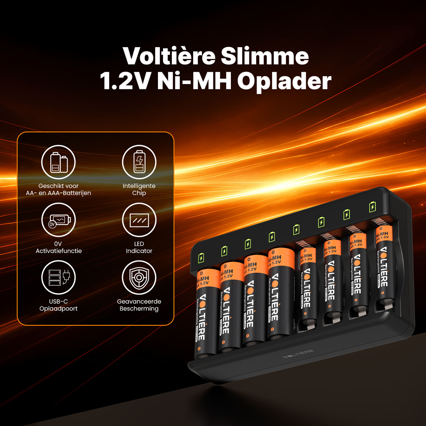 Voltière Batterij Oplader 1.2V - Voor 8 AA/AAA Ni-Mh 1.2V Batterijen - LCD Display - Universele Batterijlader voor Oplaadbare Batterijen