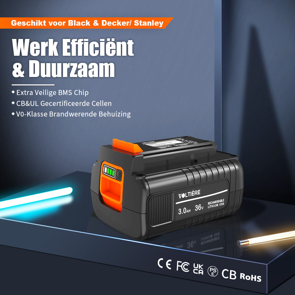 Voltière 3 ah Accu Geschikt voor 36v Black & Decker/ Stanley Apparatuur - 3000 mAh - BL2536-XJ Series
