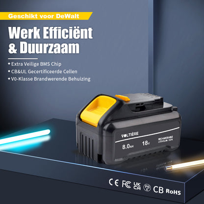 Voltière 8 ah Accu Geschikt voor 18v DeWalt Apparatuur - 8000 mAh - DCB188 Series
