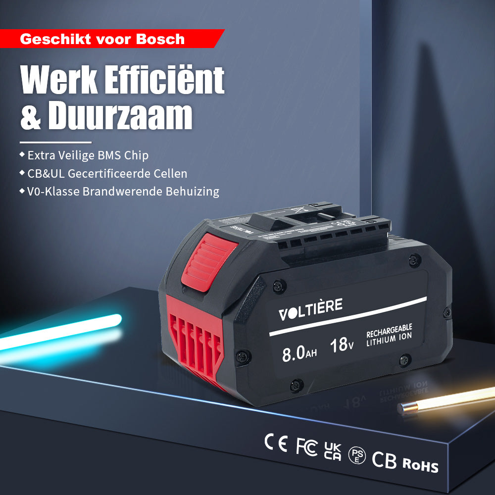 Voltière 8 ah Accu Geschikt voor 18v Bosch Professional Apparatuur - 8000 mAh - Voor ProCore GBA Series