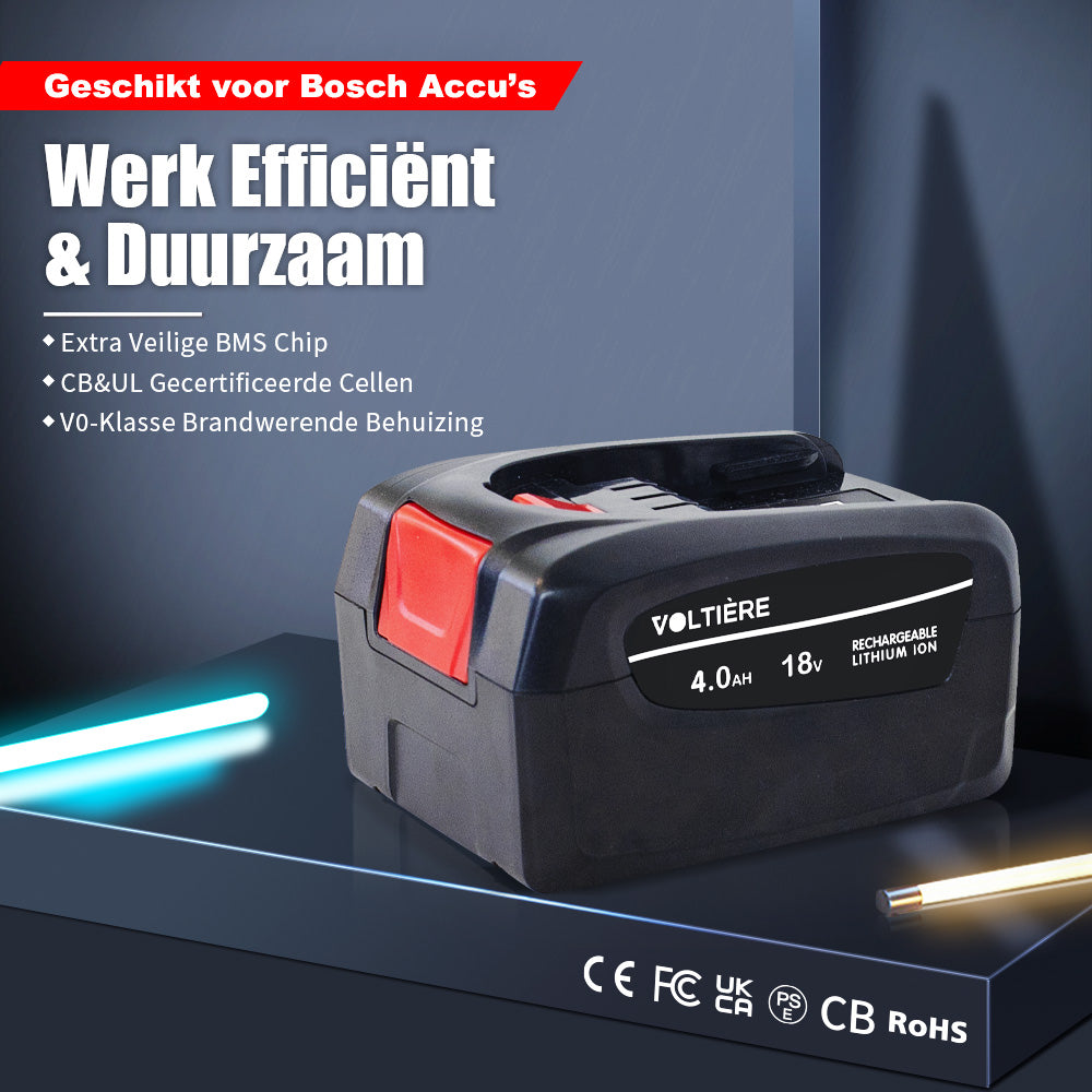Voltière 4 ah Accu Geschikt voor 18v Bosch & Gardena Apparatuur - 4000 mAh - PBA Series