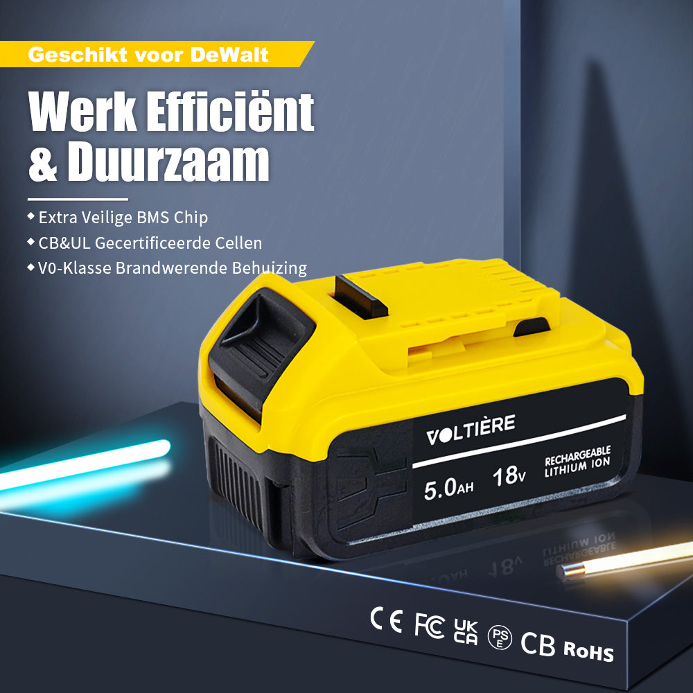Voltière 5 ah Accu Geschikt voor 18v DeWalt Apparatuur - 5000 mAh - DCB184 Series