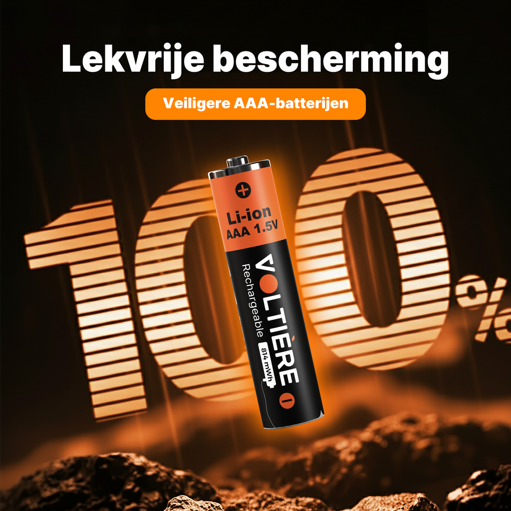 Voltière 4-Pack Oplaadbare Batterijen AAA - 814 mWH AAA Batterij met 2in1 Oplaadkabel - Li-ion USB C Batterijen