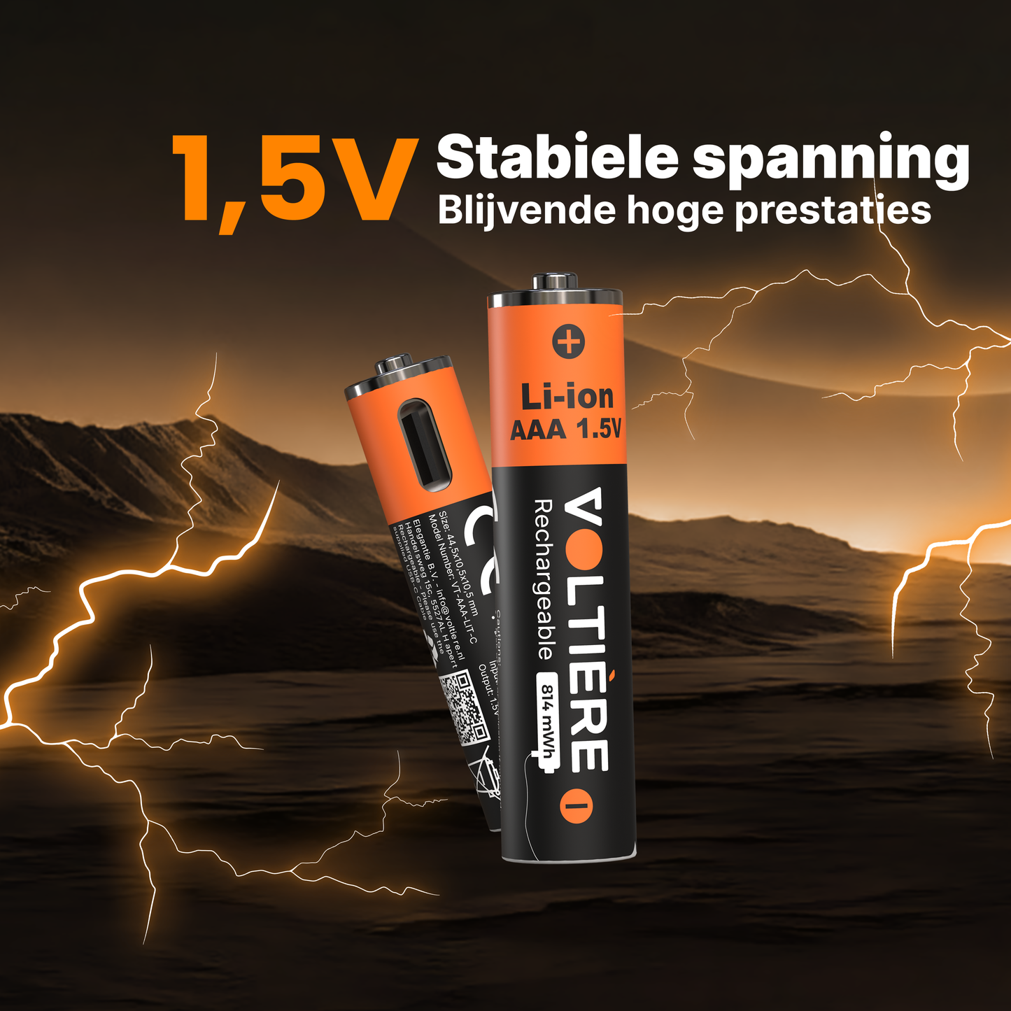 Voltière 4-Pack Oplaadbare Batterijen AAA - 814 mWH AAA Batterij met 2in1 Oplaadkabel - Li-ion USB C Batterijen