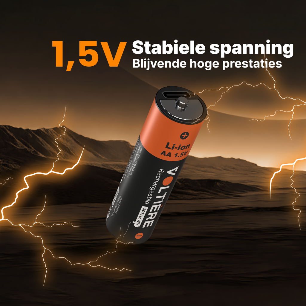 Voltière 4-Pack Oplaadbare Batterijen AA - 3071 mWH AA Batterij met 2in1 Oplaadkabel - Li-ion USB C Batterijen