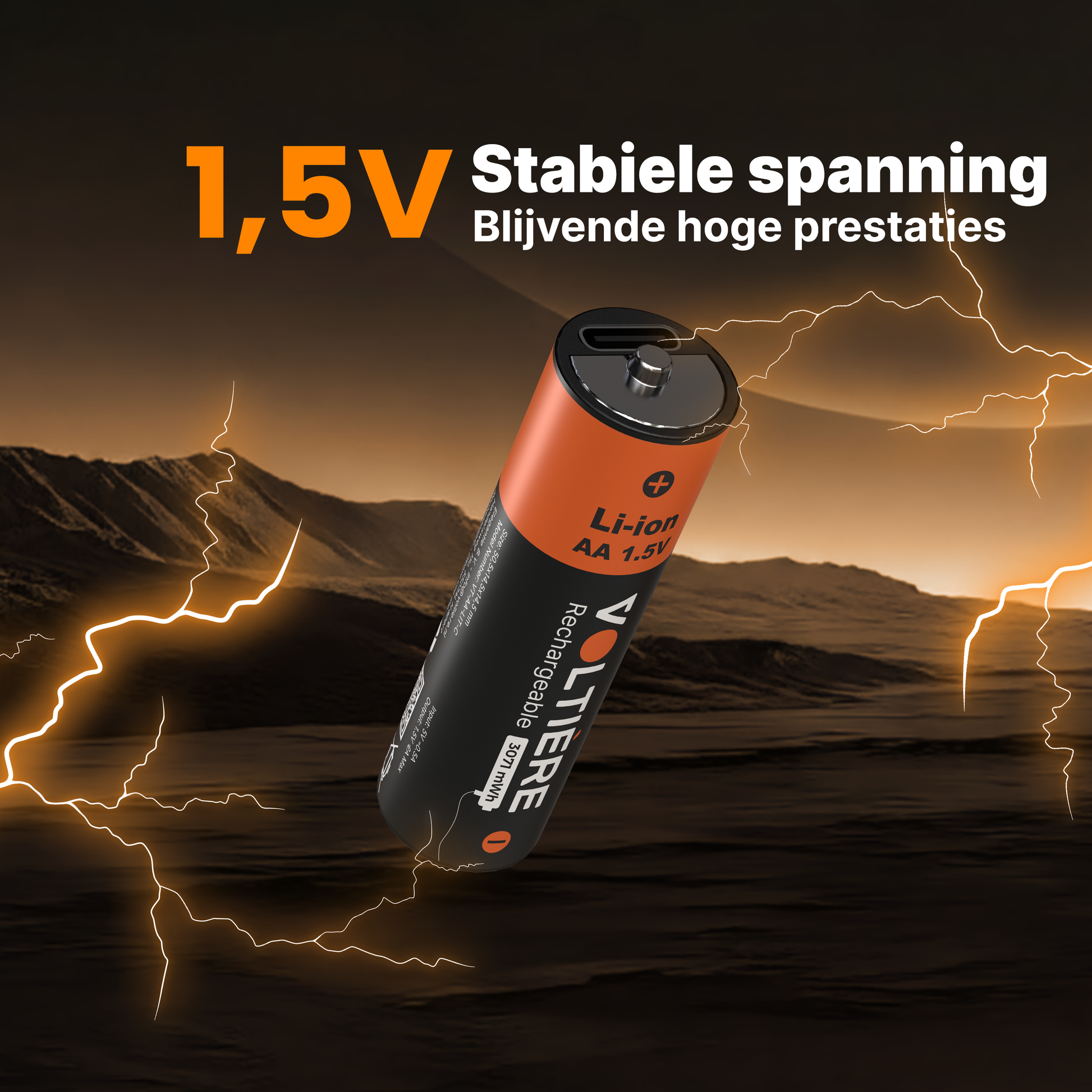 Voltière 4-Pack Oplaadbare Batterijen AA - 3071 mWH AA Batterij met 2in1 Oplaadkabel - Li-ion USB C Batterijen