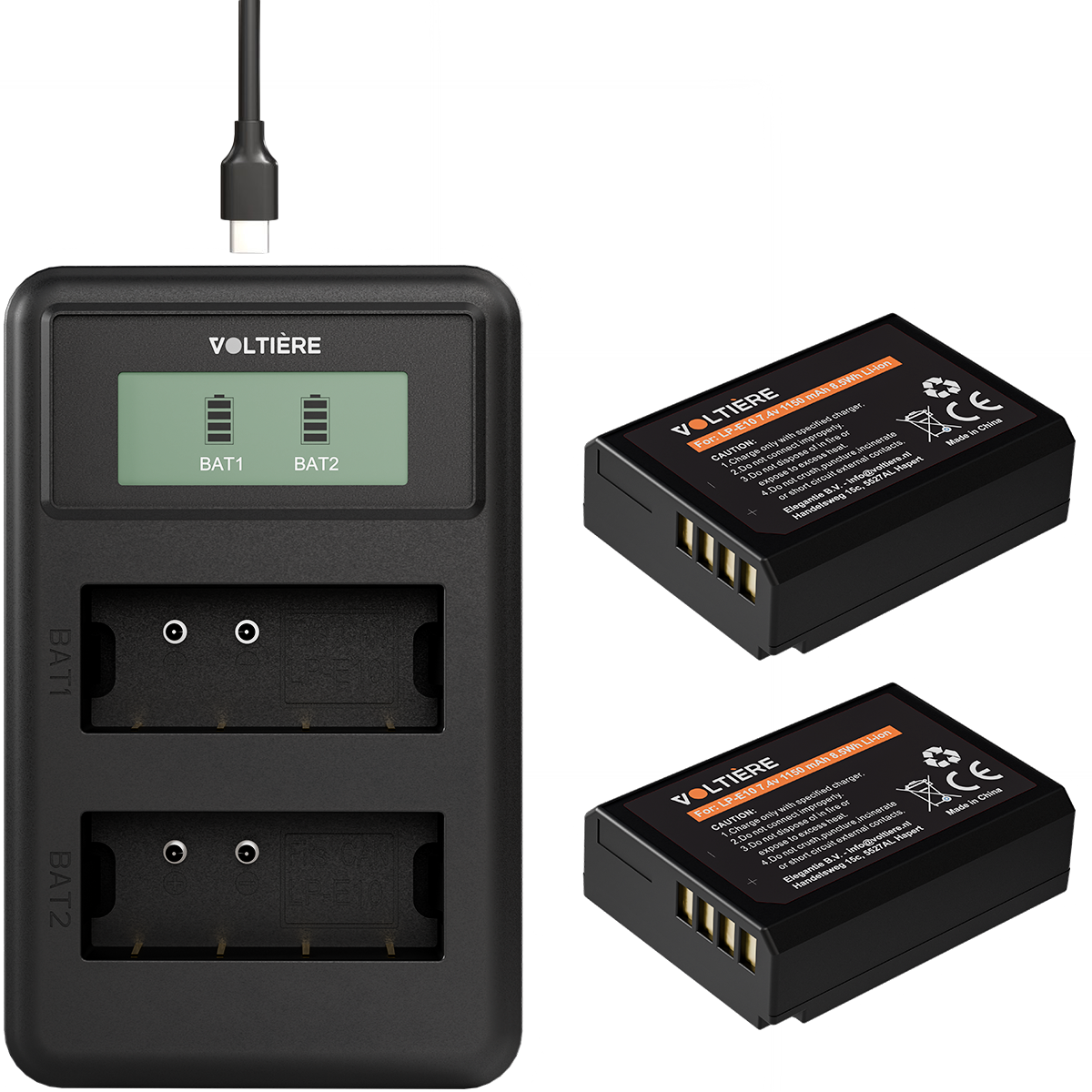 Voltière LP-E10 Accu Set voor Digitale Camera's - LP-E10 Accu's + Oplader geschikt voor Canon Camera's
