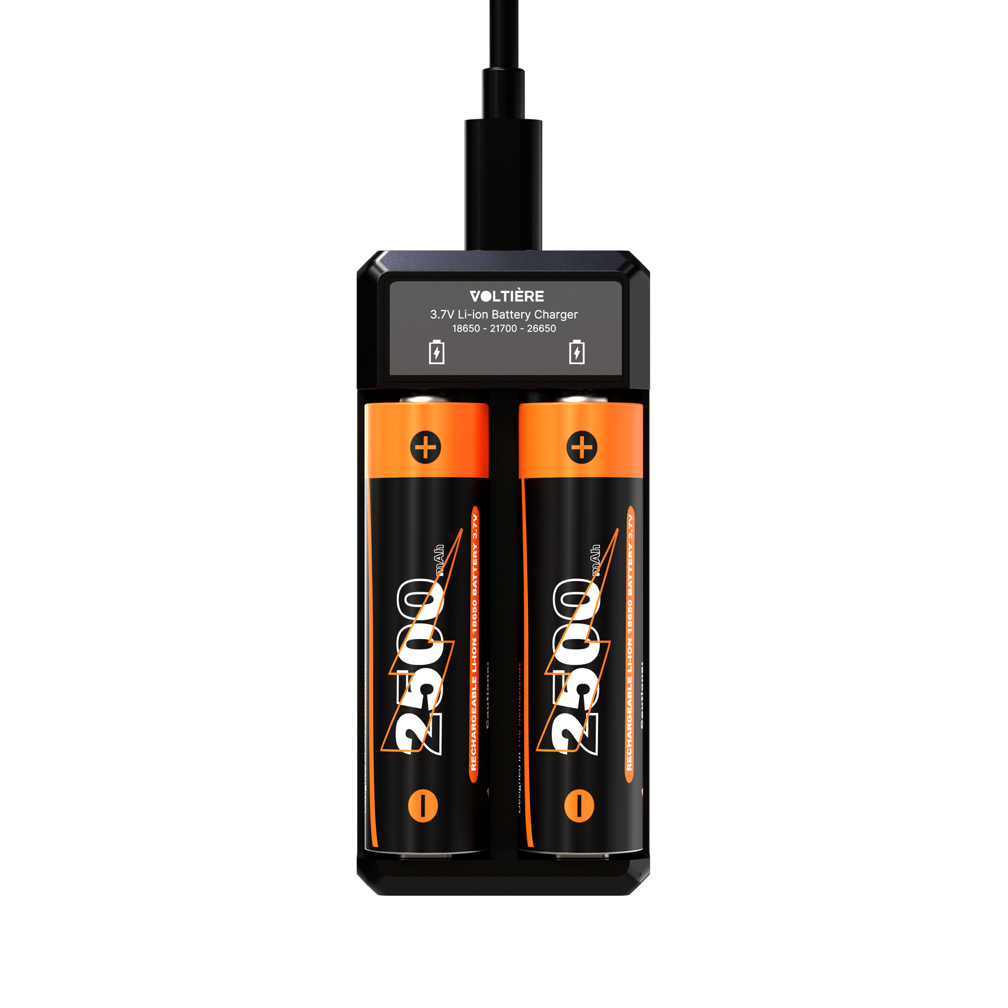 Voltière 2-Pack 18650 Oplaadbare Batterij + 2-Poorts Batterij Oplader 3.7V - CR18650 3,7V Li-ion 2500mAh - Button Top