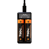 Voltière 2-Pack 18650 Oplaadbare Batterij + 2-Poorts Batterij Oplader 3.7V - CR18650 3,7V Li-ion 2500mAh - Button Top