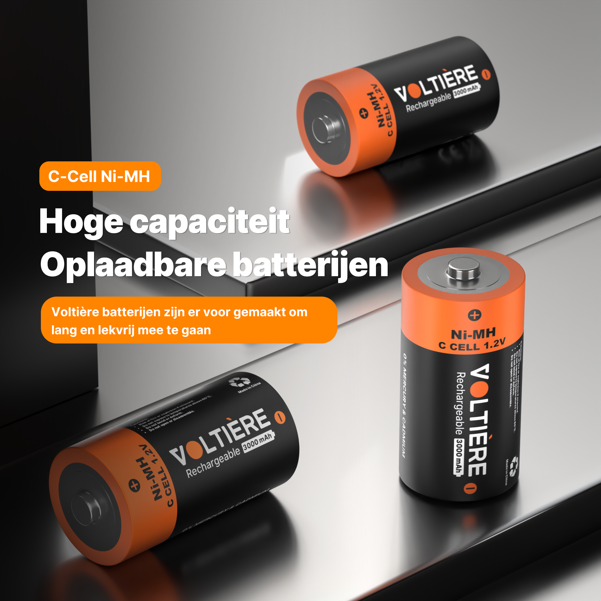 Voltière Oplaadbare Batterijen C - 3000 mAh - Ni-MH Batterij C - 4 Stuks
