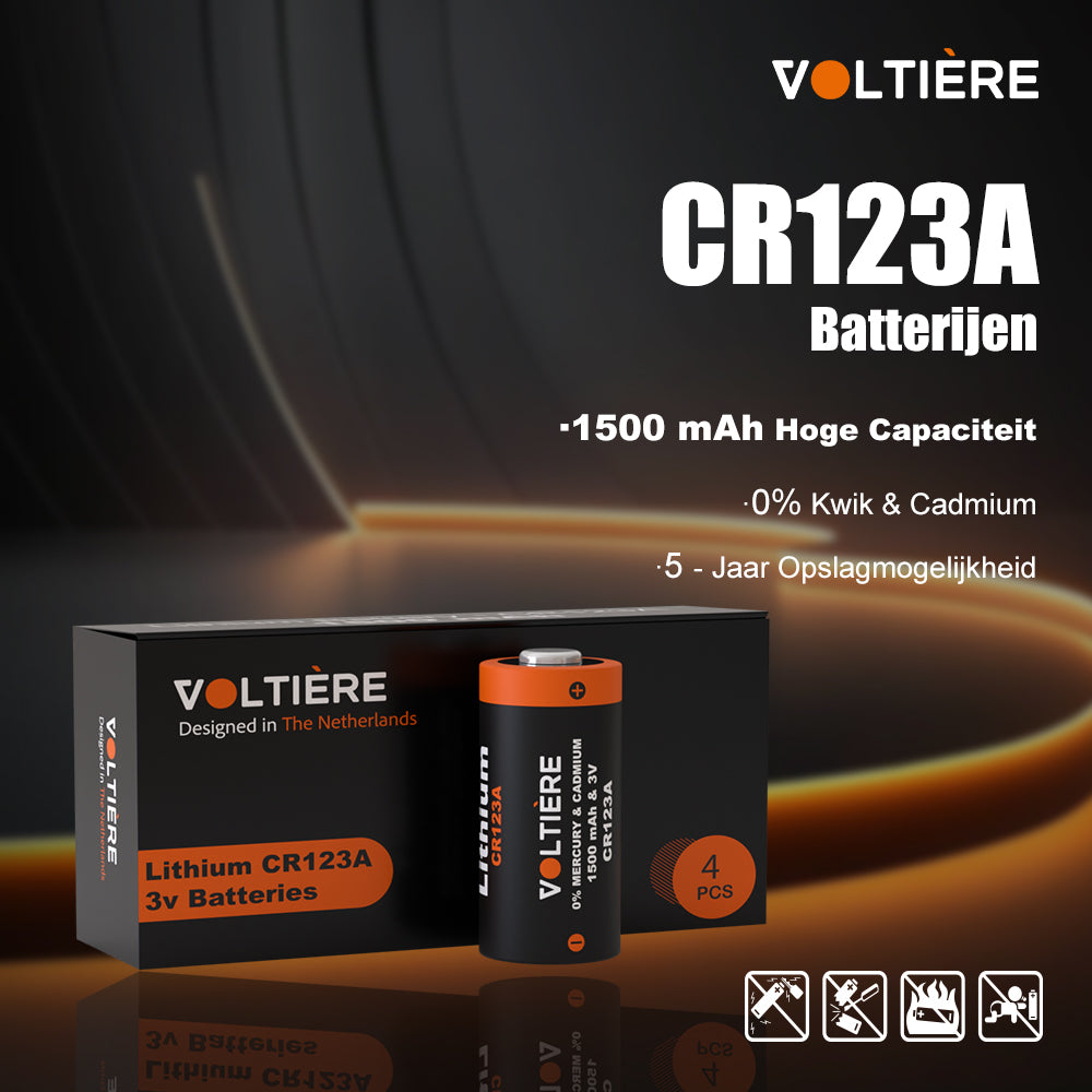 Voltière Lithium CR123A batterij - CR123 - CR123a 3V Batterij - 4 stuks