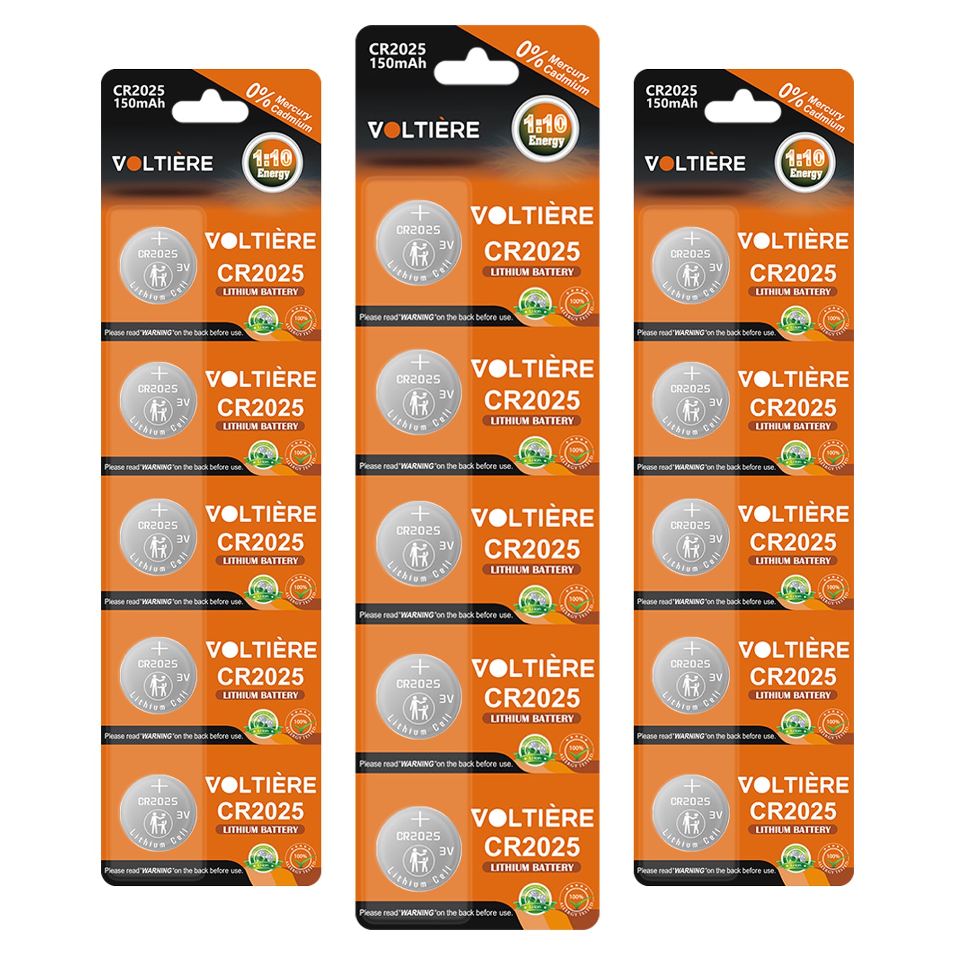Voltière 15-Pack CR2025 Knoopcel Batterij - Lithium 3v CR2025