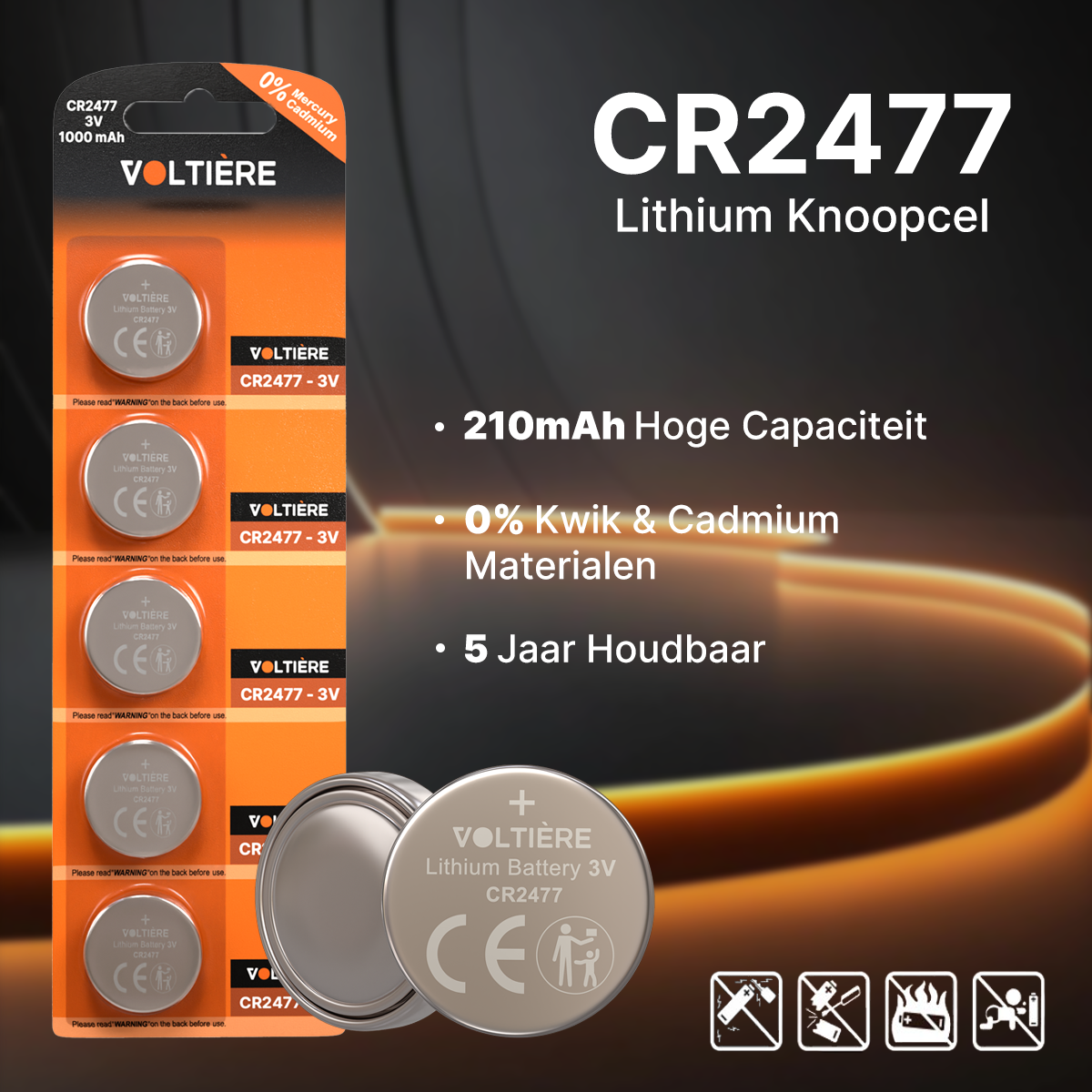 Voltière 10-Pack CR2477 Batterij - Lithium Knoopcel Batterijen - CR2477 Knoopcelbatterij - 10 Stuks