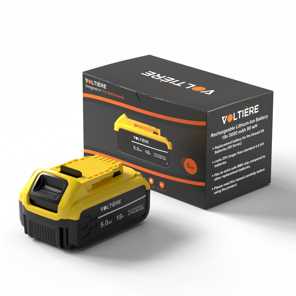 Voltière Vervangende 5 ah Accu Geschikt voor 18v DeWalt Apparatuur - 5000 mAh Batterij met LED identificatie - DCB184 Series