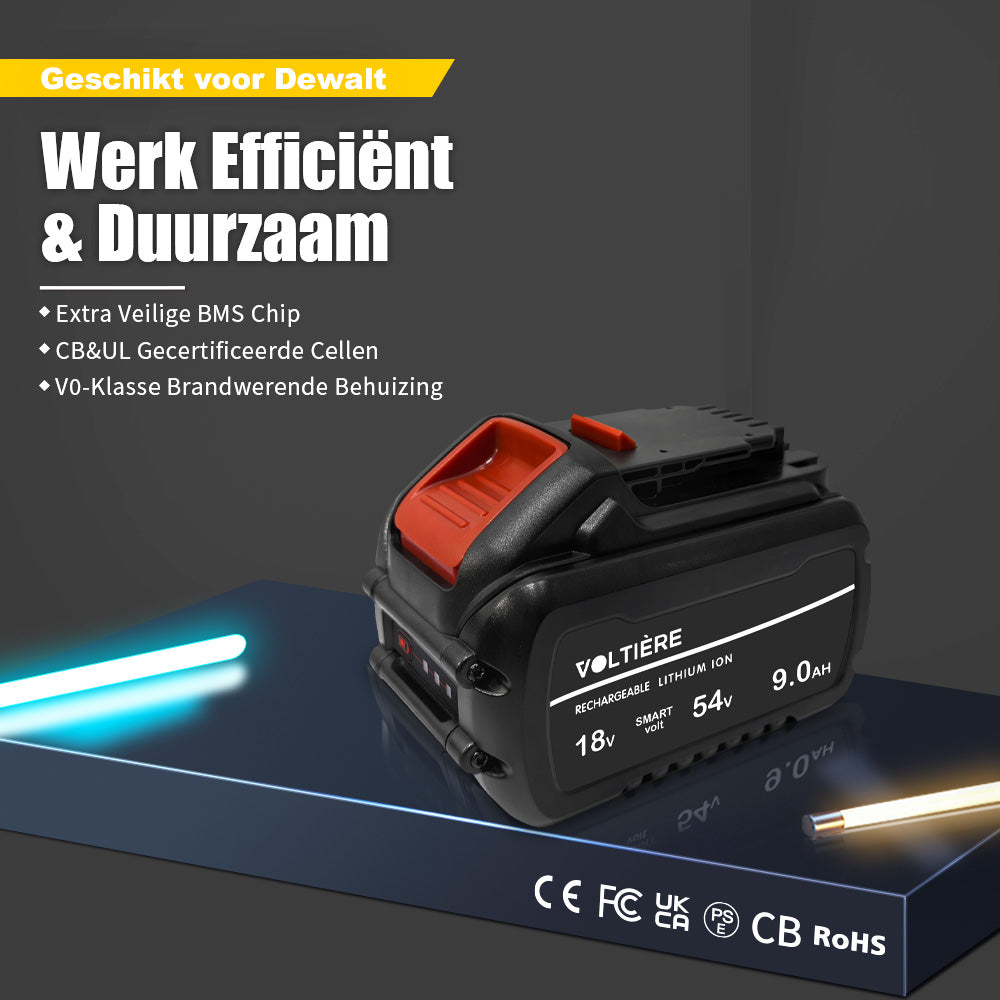 Voltière 18V 54V 9Ah Li-ion accu geschikt voor DeWalt FlexVolt DCB547