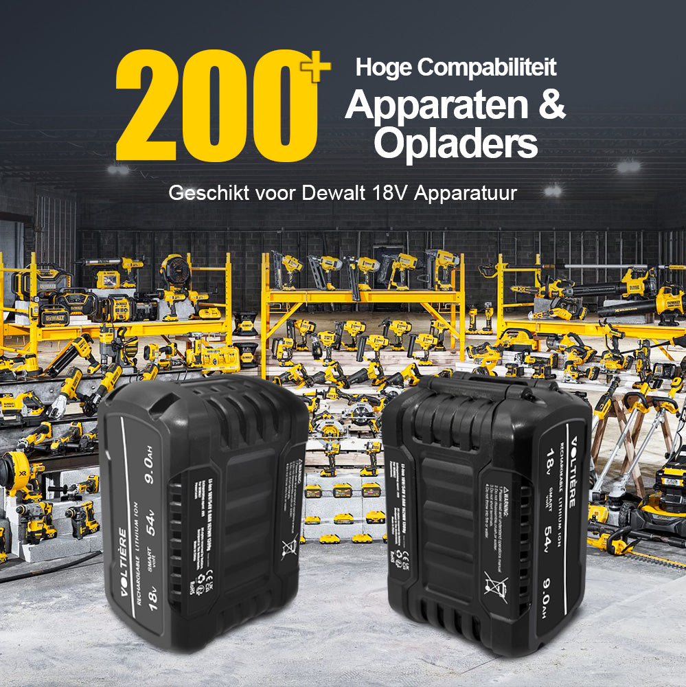 Voltière 18V 54V 9Ah Li-ion accu geschikt voor DeWalt FlexVolt DCB547