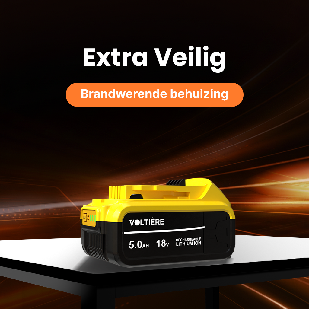 Voltière Vervangende 5 ah Accu Geschikt voor 18v DeWalt Apparatuur - 5000 mAh Batterij met LED identificatie - DCB184 Series