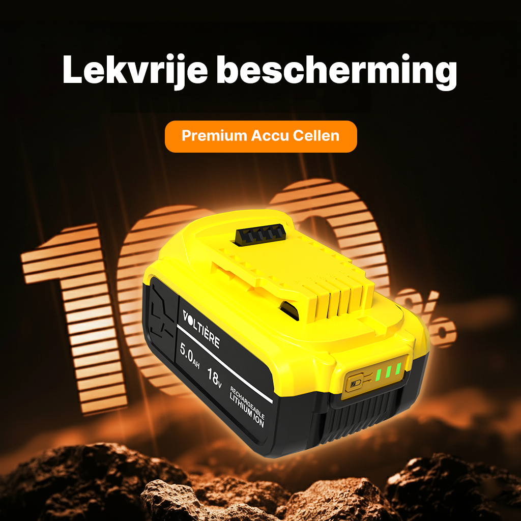 Voltière Vervangende 5 ah Accu Geschikt voor 18v DeWalt Apparatuur - 5000 mAh Batterij met LED identificatie - DCB184 Series