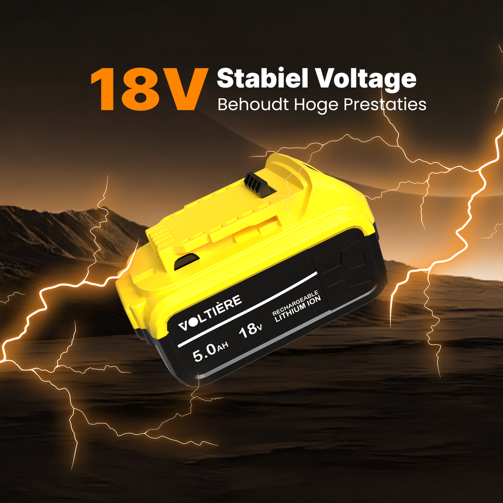 Voltière Vervangende 5 ah Accu Geschikt voor 18v DeWalt Apparatuur - 5000 mAh Batterij met LED identificatie - DCB184 Series