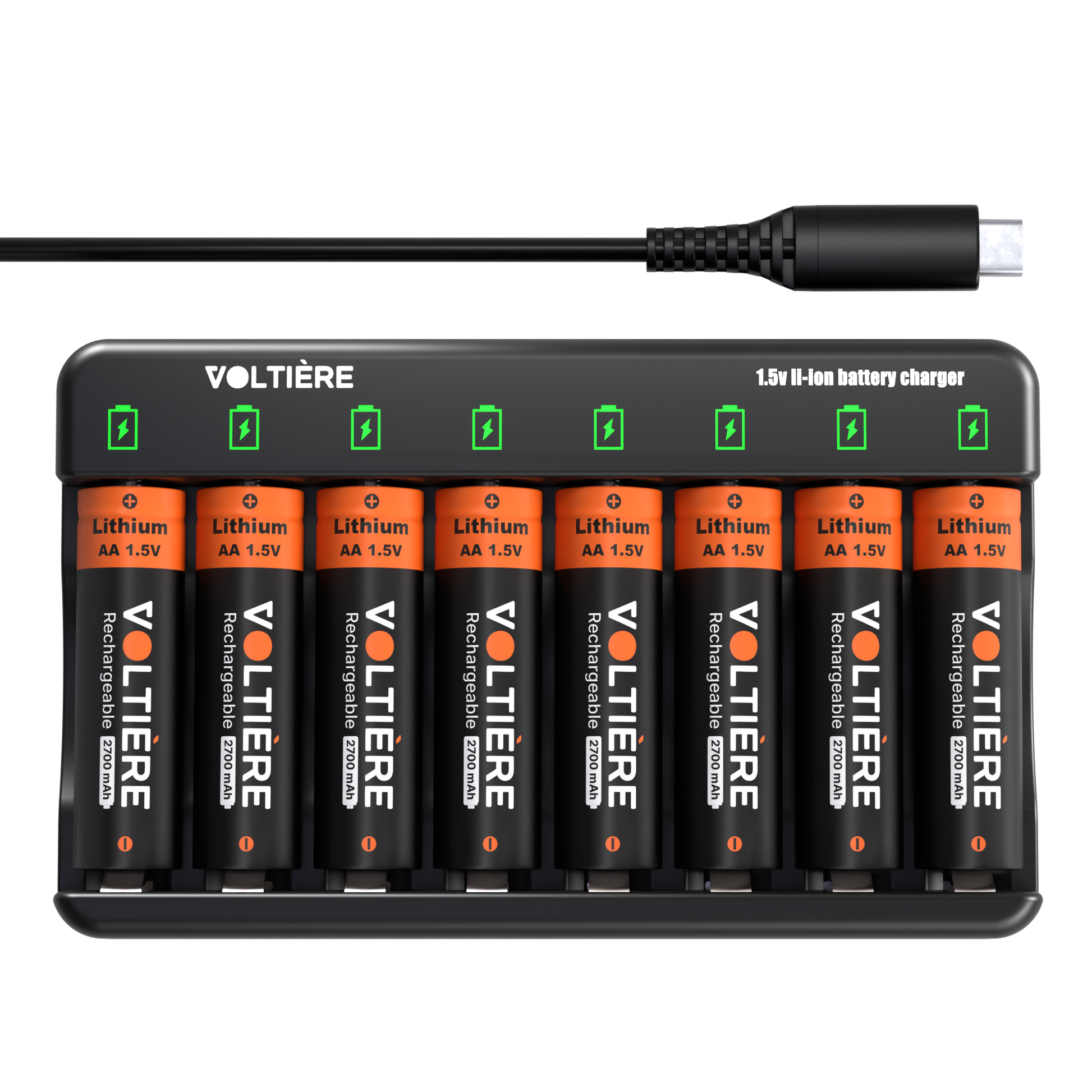 Voltière Oplaadbare 1.5V Lithium Batterijen AA + Batterij Oplader - Batterij Oplader incl 8x Oplaadbare Batterijen AA - Li-ion