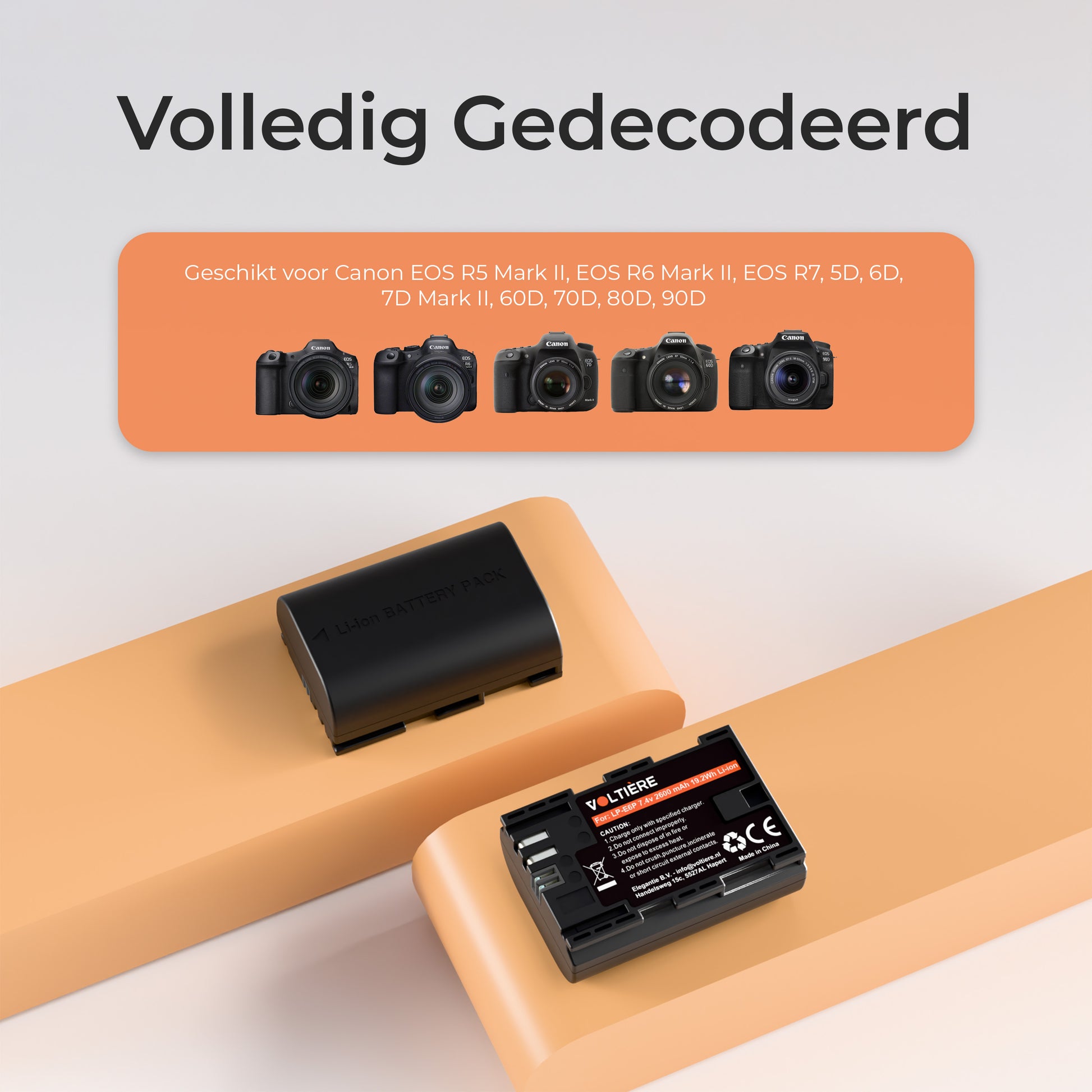 Voltière LP-E6P 2600 mAh Lithium Camera Accu - Geschikt voor 8K Canon Camera's