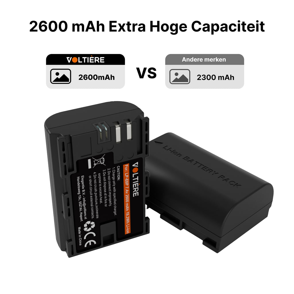 Voltière LP-E6P 2600 mAh Lithium Camera Accu - Geschikt voor 8K Canon Camera's