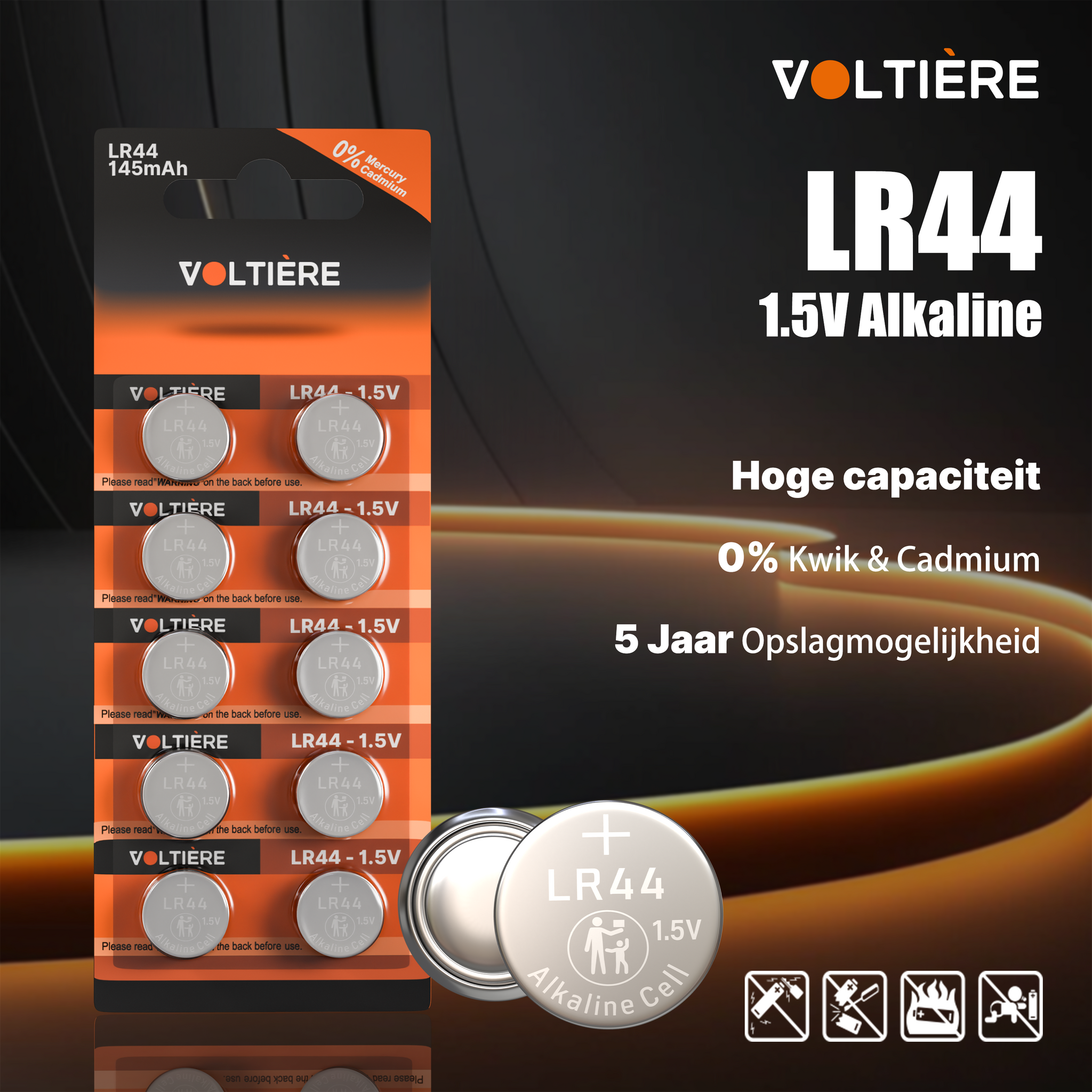 Voltière 50-Pack LR44 Batterij - AG13 Knoopcel Batterijen - LR44 Knoopcelbatterij - 50 Stuks