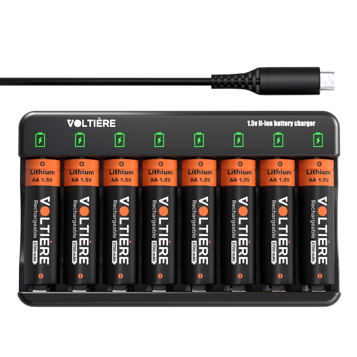 Voltière oplaadbare AA Li-ion batterijen 1,5V 2700mAh met oplader – 8 stuks
