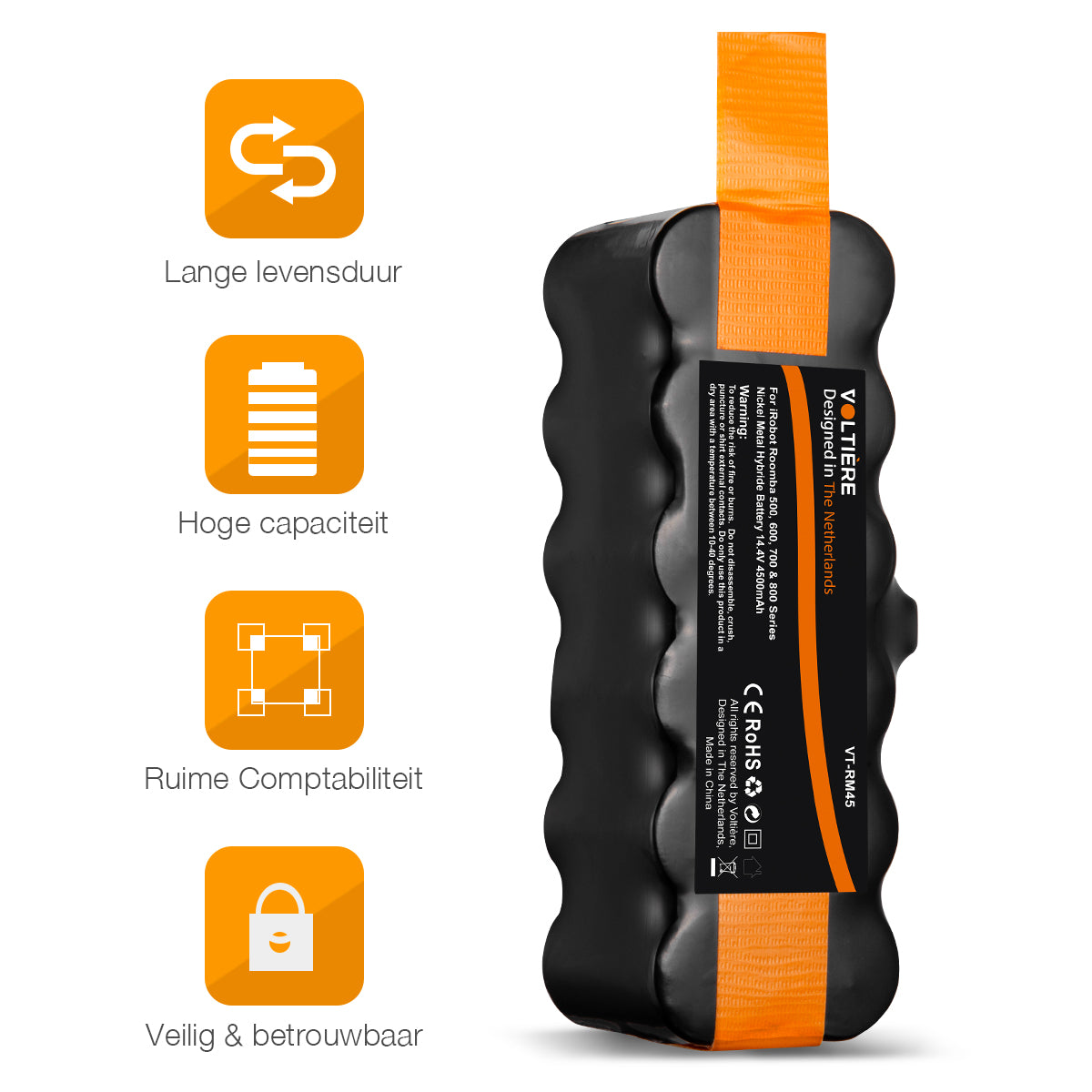 Voltière 14.4V 4500 mAh Pro Batterij Geschikt voor iRobot Roomba 500, 600, 700 & 800 Series Robot Stofzuigers