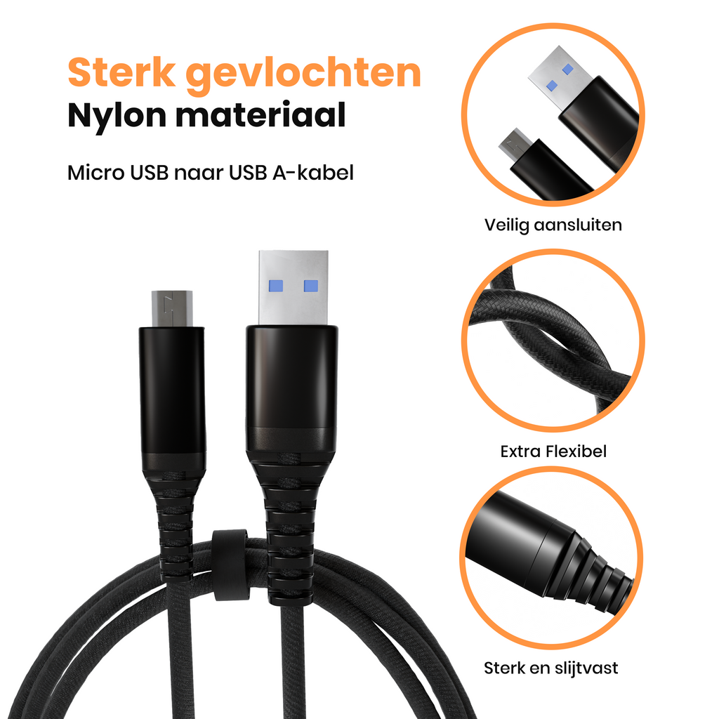 Voltière USB A naar Micro USB Kabel - PlayStation 4 oplaadkabel - 3 Meter