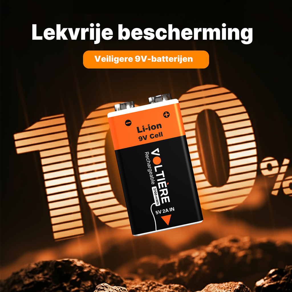 Voltière 2-Pack Oplaadbare Batterijen 9V - 3700 mWH 9 Volt Batterij met 2in1 Oplaadkabel - Li-ion USB C Batterijen