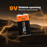 Voltière 2-Pack Oplaadbare Batterijen 9V - 3700 mWH 9 Volt Batterij met 2in1 Oplaadkabel - Li-ion USB C Batterijen