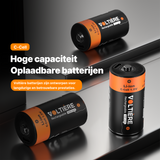 Voltière 2-Pack Oplaadbare Batterijen C - 7200 mWH C Batterij met 2in1 Oplaadkabel - Li-ion USB C Batterijen