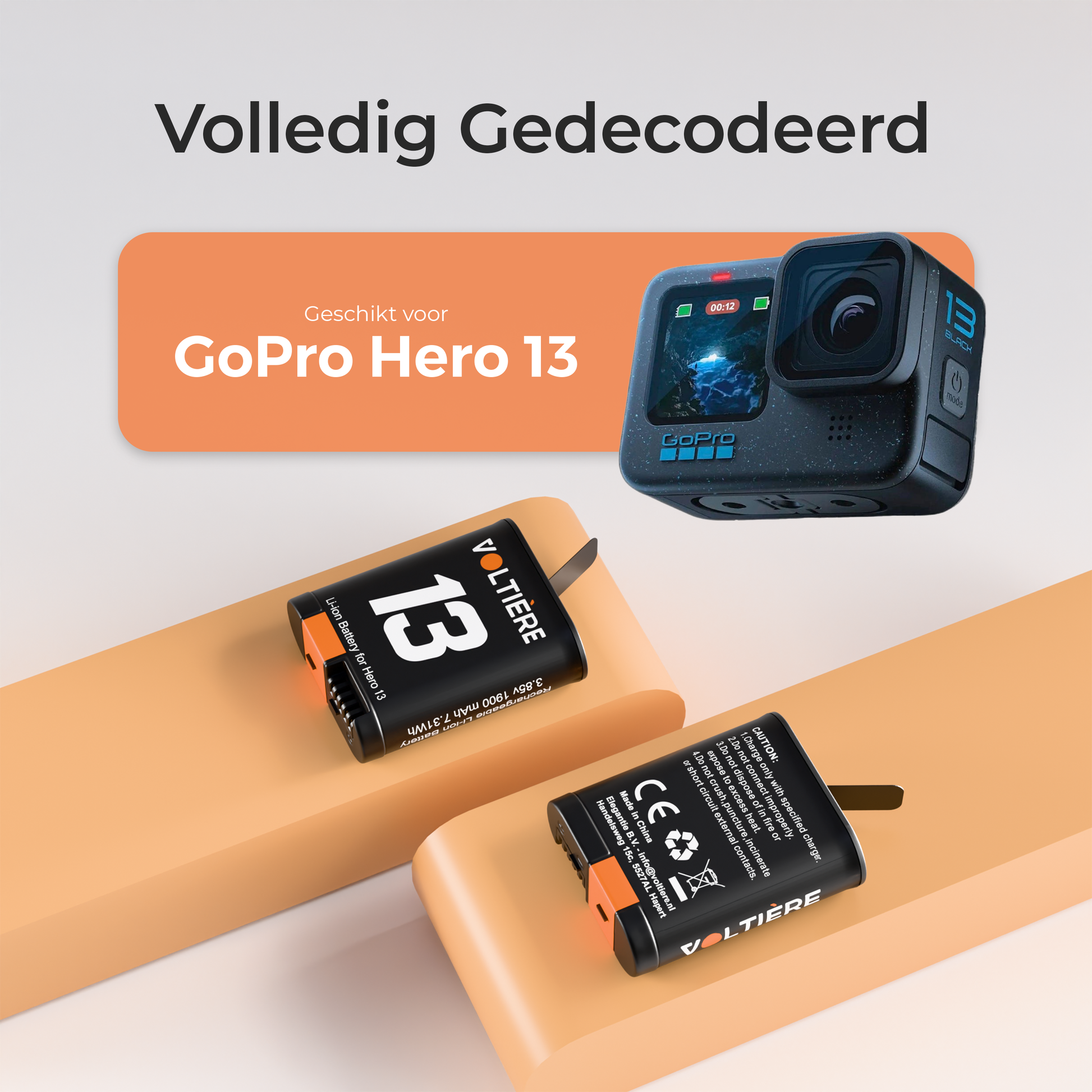 Voltière Oplader met 3 Batterijen geschikt voor GoPro 13 - Snelle oplader met accu's geschikt voor Go Pro Hero 13