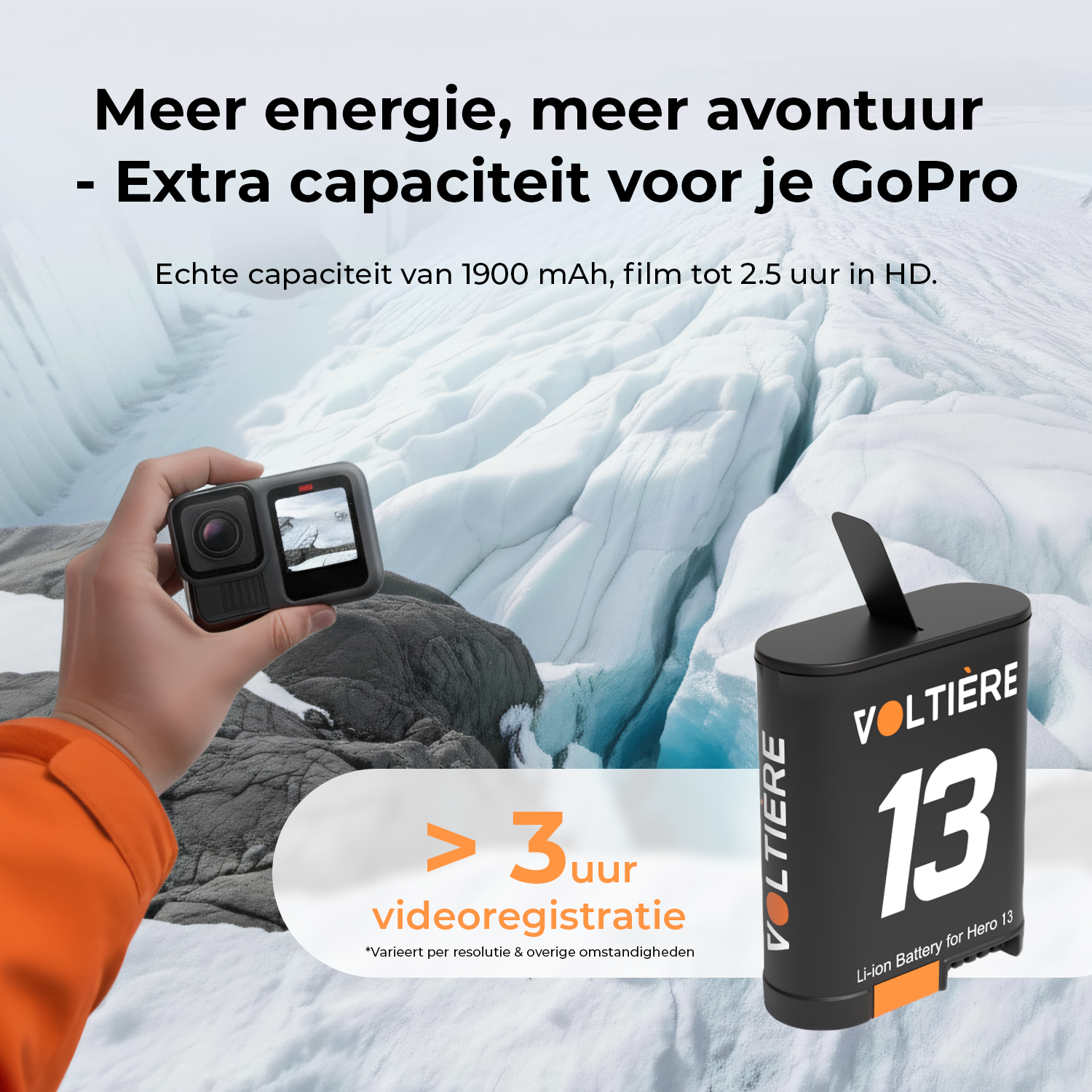 Voltière Oplader met 3 Batterijen geschikt voor GoPro 13 - Snelle oplader met accu's geschikt voor Go Pro Hero 13