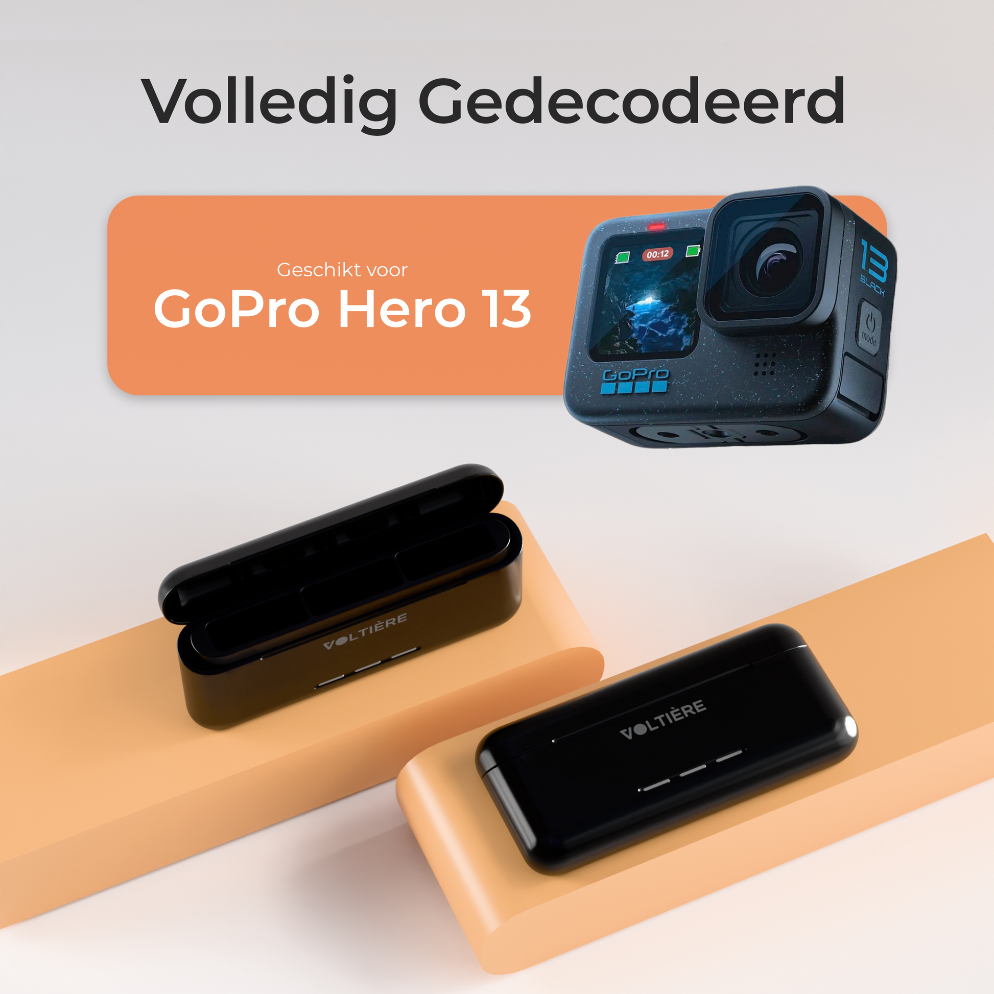 Voltière Batterij oplader voor 3 batterijen - Geschikt voor GoPro Hero 13 - Met LED indicatie & Micro SD kaart Opslag- Zwart